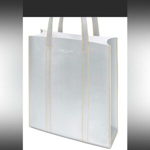 Issey Miyake Parfums Silver Faux Leather Tote Bag Purse Travel Large Shopper NEW